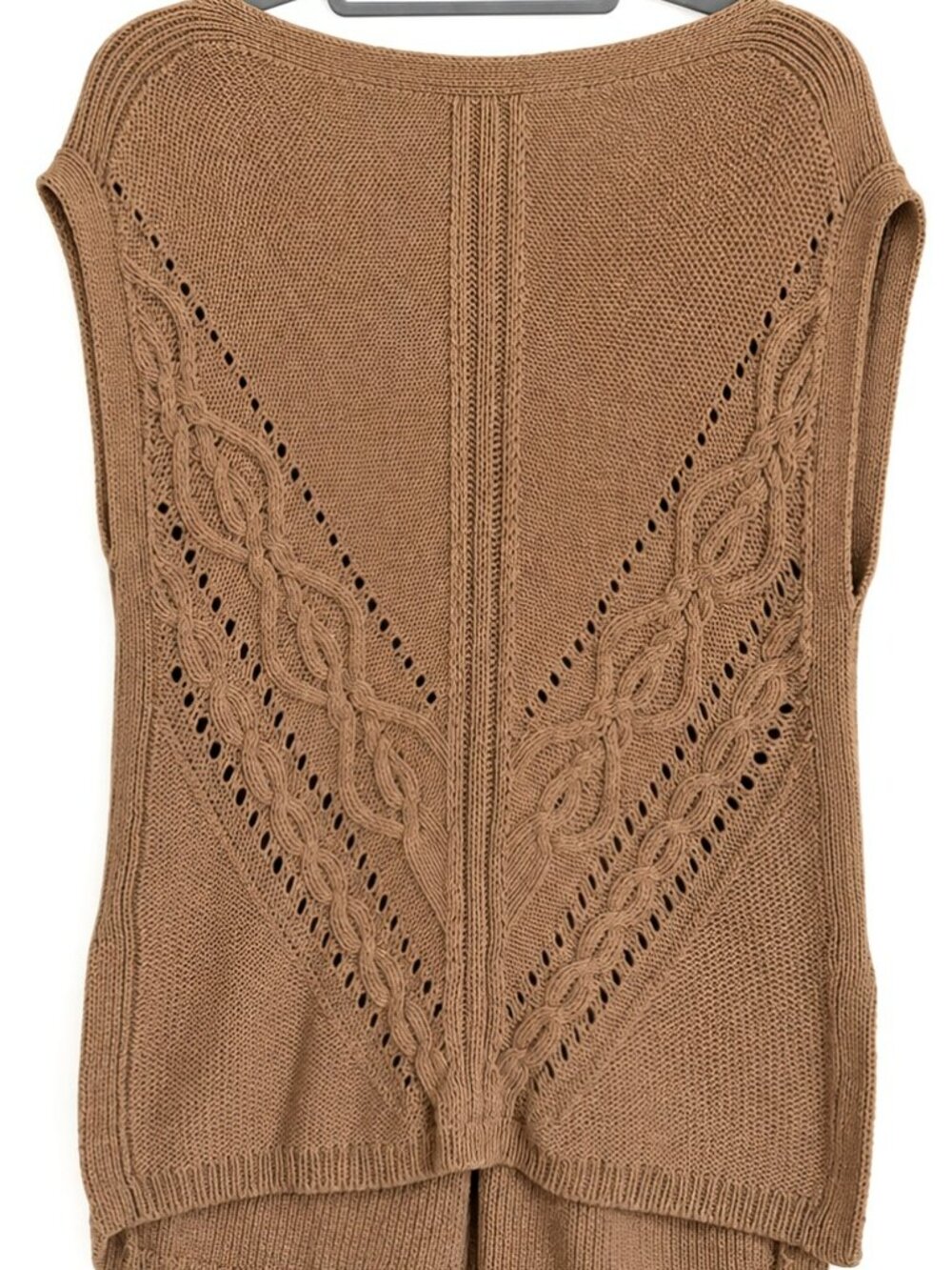WHBM Camel Cable Knit Sleeveless Tunic Sweater Size S